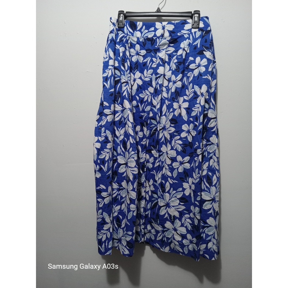 Jessica London Blue White Floral Cotton Maxi Skirt Plus Size 28W  Cottagecore